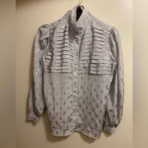 TJW By Mervyn’s Vintage Womens Blouse Size 6 Silver Gray Long Sleeve High Neck